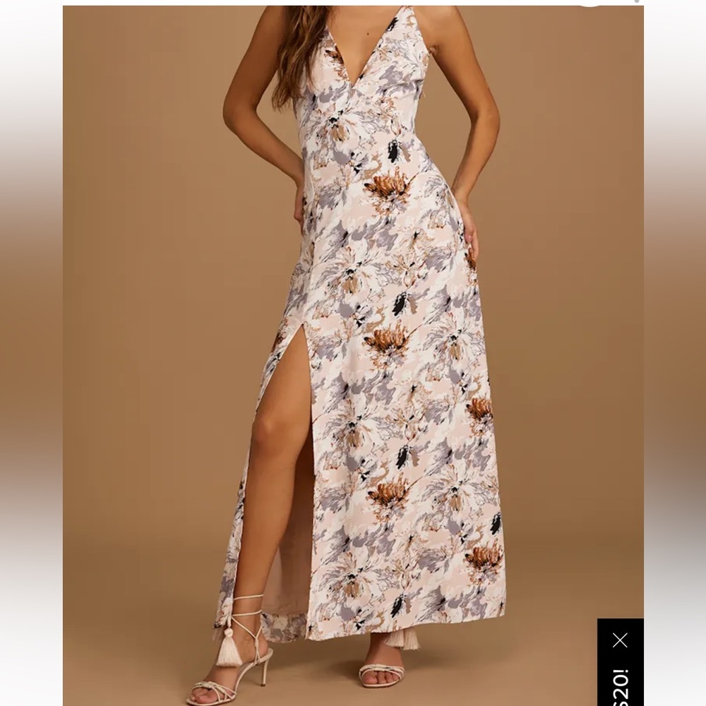 Lulu's Floral Maxi Dress in Cream and Brown